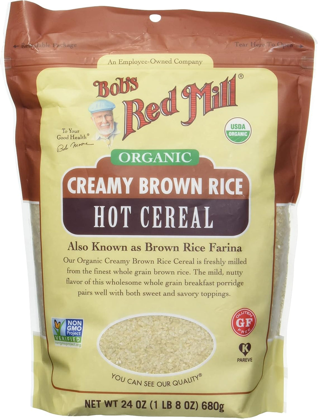 Bob's Red Mill Organic Brown Rice Hot Cereal, 24oz (Pack of 4) - Non GMO, Whole Grain, Vegan, Kosher