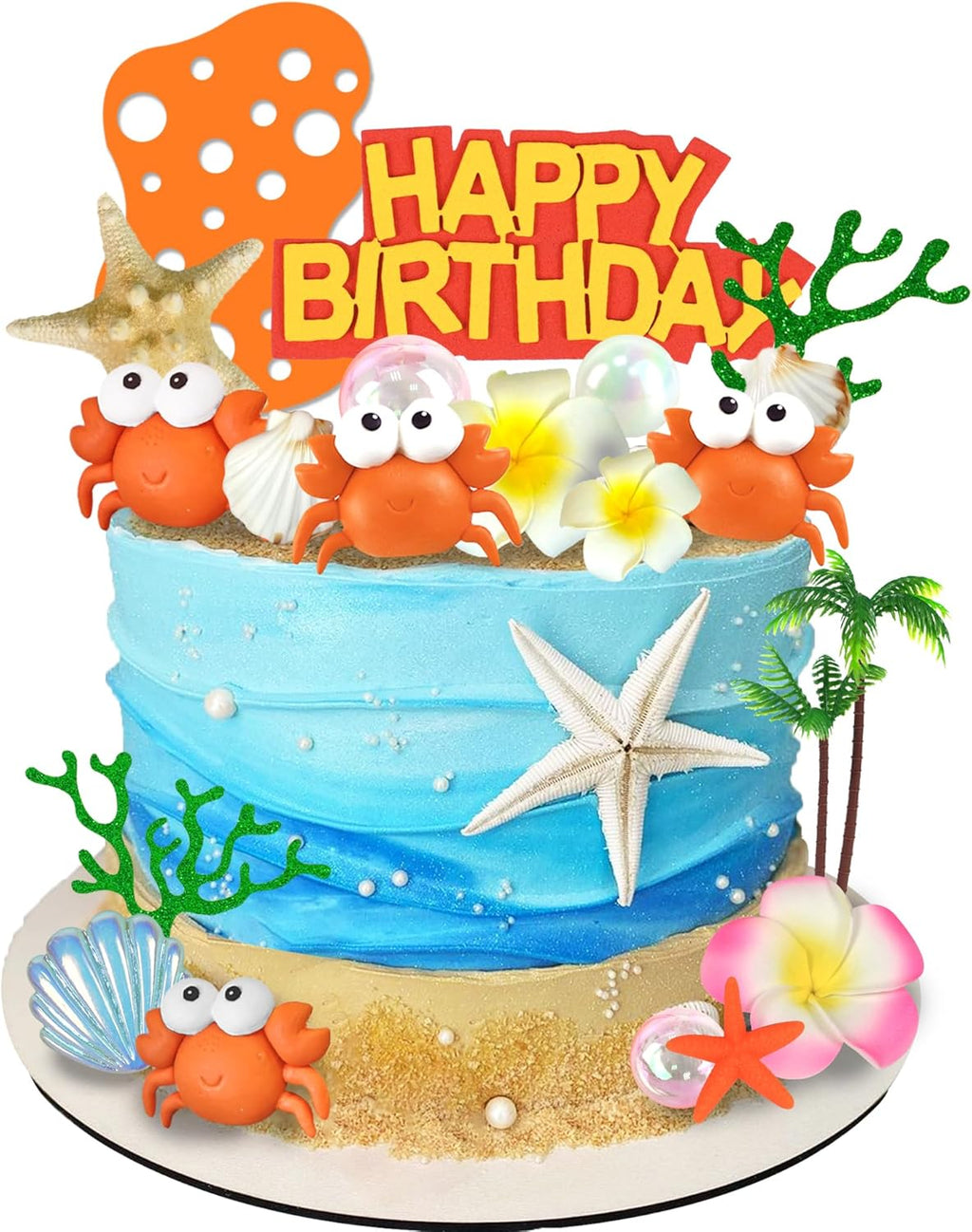 DRWATE Hawaii Cake Toppers Summer Cake Decorations Bubbles Crab Starfish Cake Toppers for Tropical Hawaiian Beach Luau Themed Party Supplies (Crab)