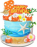 DRWATE Hawaii Cake Toppers Summer Cake Decorations Bubbles Crab Starfish Cake Toppers for Tropical Hawaiian Beach Luau Themed Party Supplies (Crab)