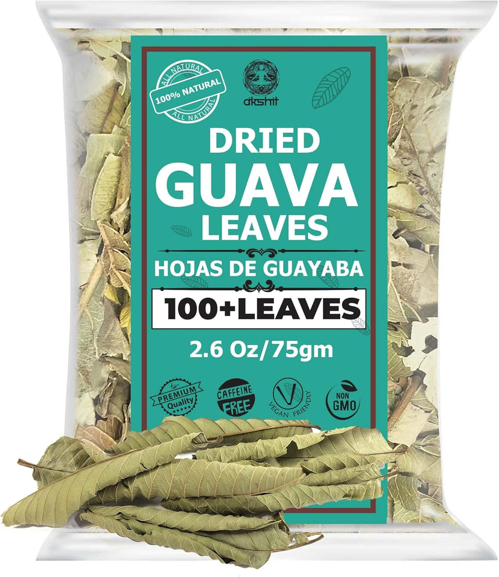 2.6oz Hoja De Guayaba, Dried Guava Leaf, 100+ Natural Guava Leaves, Aromatic Tea, Caffeine free, No Additives, Non GMO. By Akshit