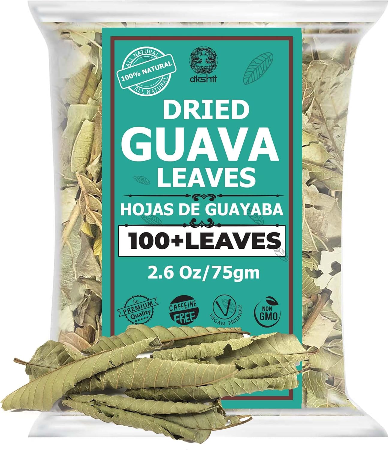 2.6oz Hoja De Guayaba, Dried Guava Leaf, 100+ Natural Guava Leaves, Aromatic Tea, Caffeine free, No Additives, Non GMO. By Akshit