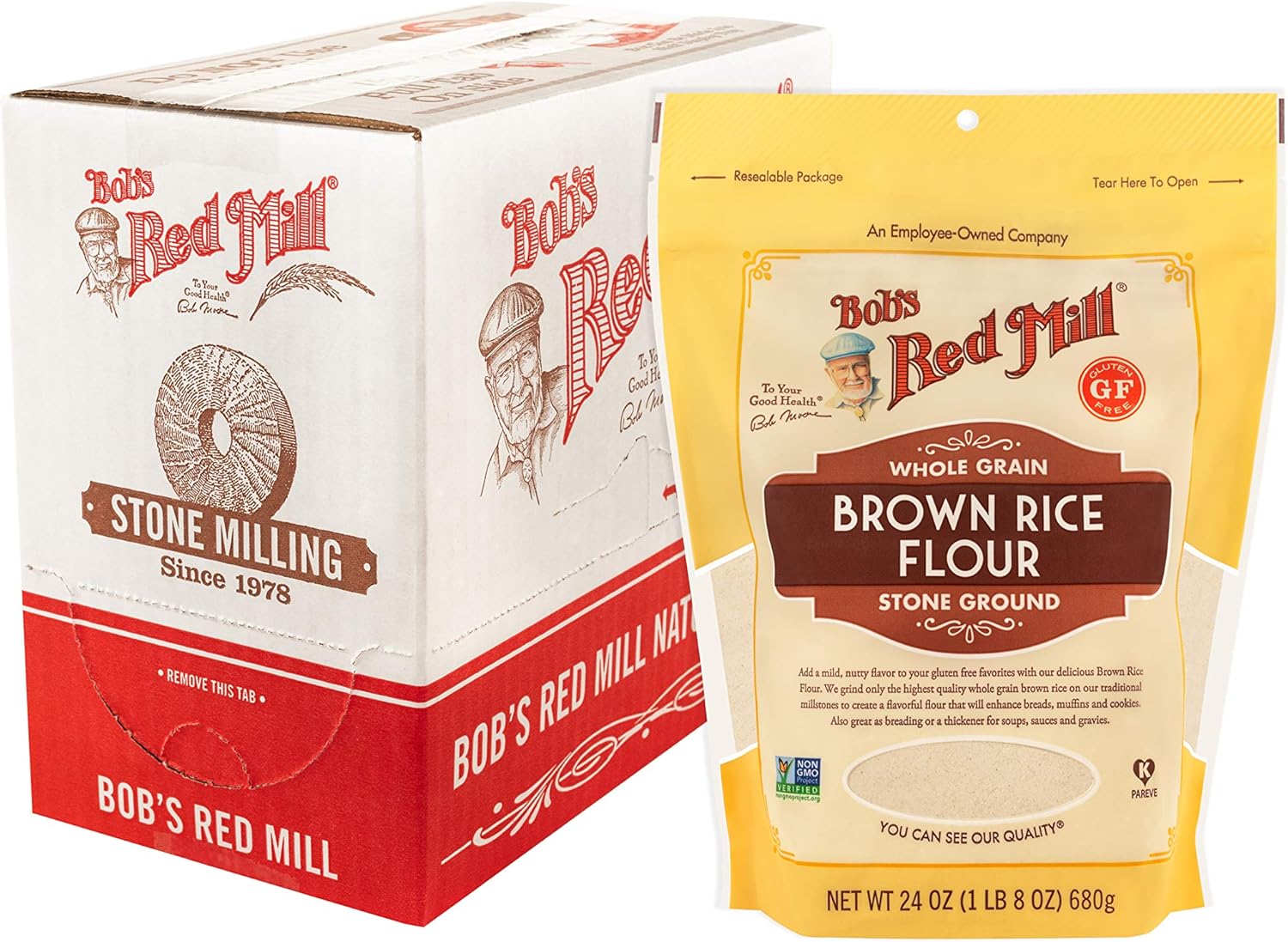 Bob's Red Mill Brown Rice Flour, 24oz (Pack of 4) - Non GMO, Whole Grain, Vegan, Kosher