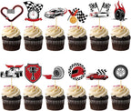 48 Pieces Race Car Cupcake Toppers Checkered Race Car Cupcake Picks for Racing Theme Party Baby Shower Birthday Party Decoration Supplies