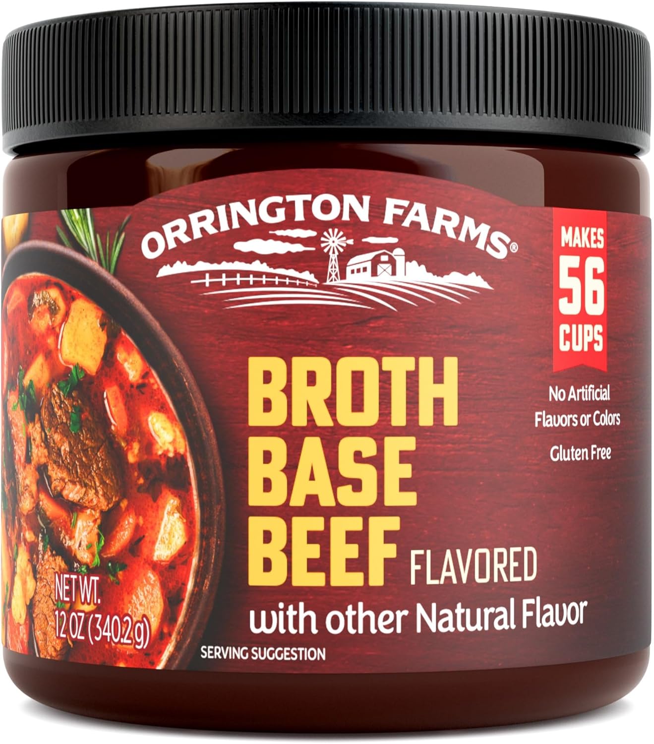 Orrington Farms Beef Flavored Broth Base, Granulated Beef Flavored Bouillon, Versatile Usage, Season-To-Taste, Easy-To-Store, 12 oz Jar (Pack of 1)