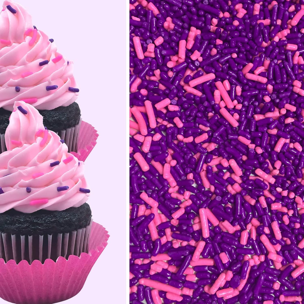 Pink and Purple Princess Cake Pop Cookie Cupcake Cakes Semi-Sweet Edible Confetti Decorations Sprinkles Desert Jimmies Toppers 6oz Bag