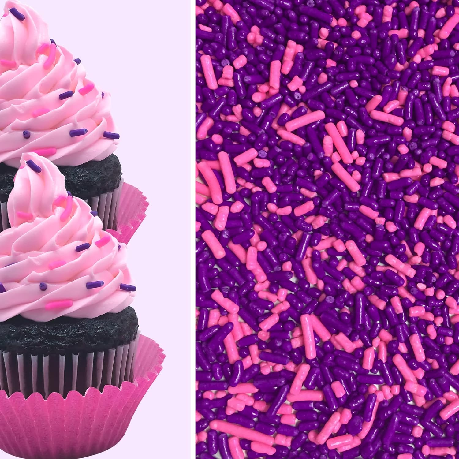 Pink and Purple Princess Cake Pop Cookie Cupcake Cakes Semi-Sweet Edible Confetti Decorations Sprinkles Desert Jimmies Toppers 6oz Bag