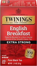 Twinings English Breakfast Extra Strong Black Tea Individually Wrapped Bags, 20 Count (Pack of 1), Robust, Caffeinated, Enjoy Hot or Iced, 20 Teabags