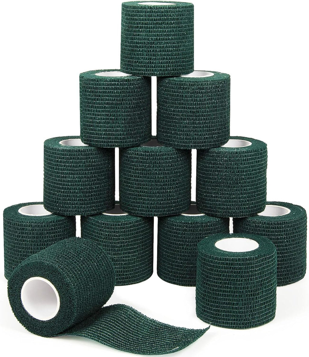 12Pcs 2inch x 5 Yards Self Adhesive Bandage Wrap Elastic Bandage Wrap Self Adherent Cohesive Wrap Bandages for Wrist Ankle Vet Tape for Dog Athletic Swelling Sprain Tape Grip Cover (Army Green)
