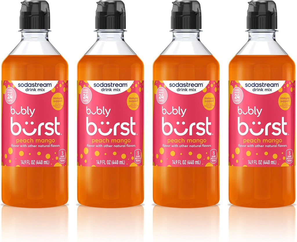 SodaStream Bubly Burst Peach Mango New Pour Bottles (440ml Pack of 4)