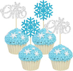 24Pcs Snowflake One Cupcake Toppers Glitter Winter Snowflake First Birthday Cupcake Picks for Winter Onederland Theme Baby Shower 1st Birthday Party Cake Decorations Supplies Blue