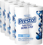 Amazon Brand - Presto! FSC Certified 319 Sheet Roll Toilet Paper, Ultra 3-Ply, Unscented, 6 Rolls (Pack of 4), 24 Mega Rolls = 96 Regular Rolls, 7656 Count