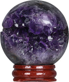 Rockcloud Natural Amethyst Druzy Geode Crystal Ball Healing Stone Sphere Ball for Home Decoration Meditation, 1.57-1.97 inches