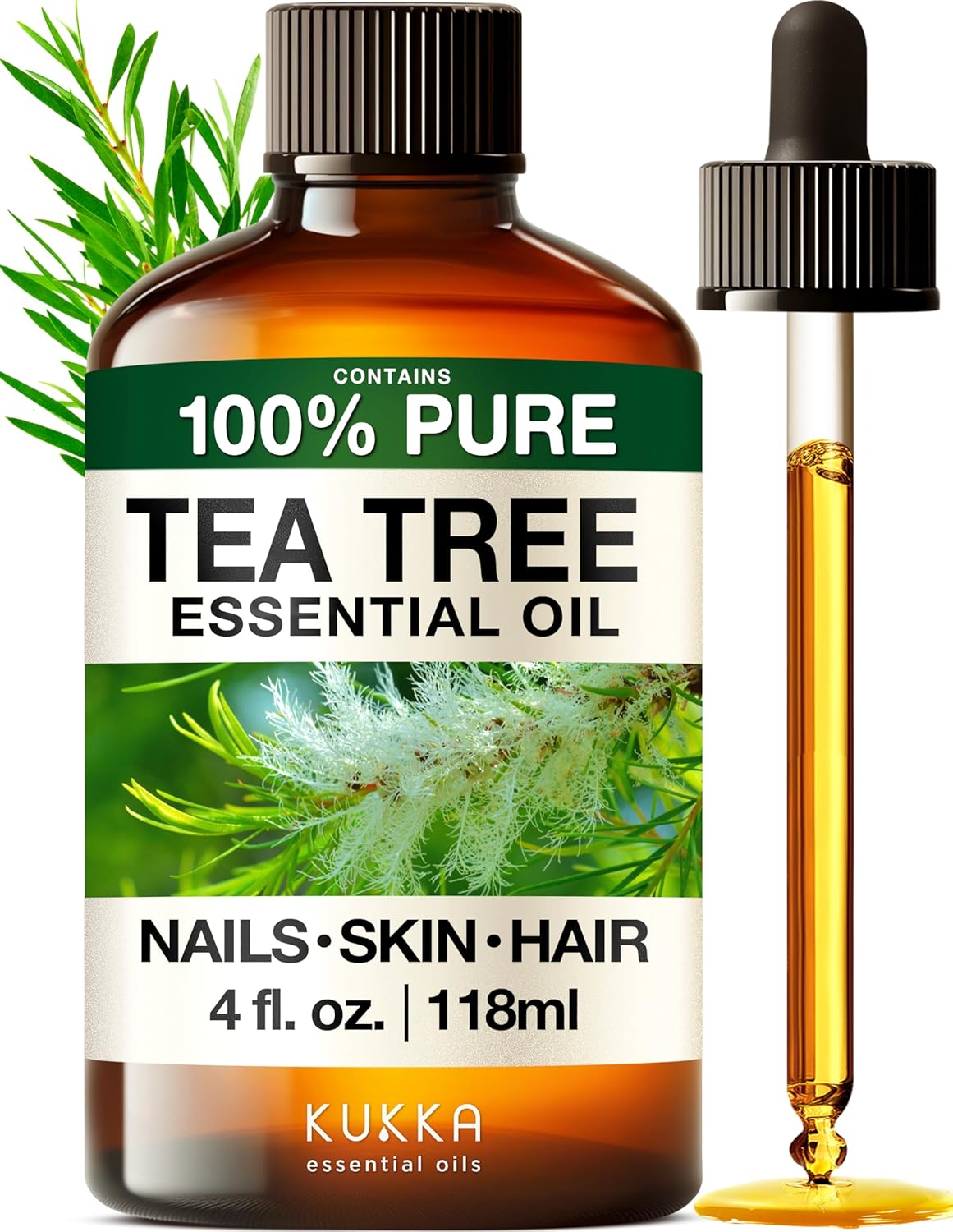 100% Pure Tea Tree Oil - 4 Fl Oz Tea Tree Essential Oil for Hair, Skin, Diffuser, Aromatherapy & DIY Soap Making Scent