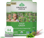 ORGANIC INDIA Tulsi Green Tea Bags - Holy Basil Tea, African Basil, Stress Relieving, Immune Support, USDA Certified Organic, Premium Darjeeling Green Tea, Caffeinated - 18 Infusion Bags, 3 Pack