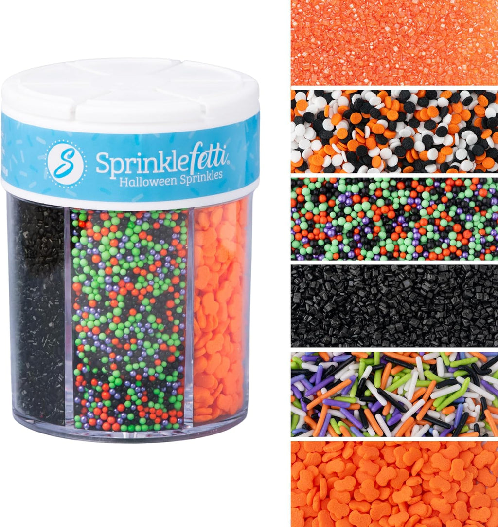 Sweets Indeed Halloween 6-Cell Sprinkle Jar – 6 Variety Sprinkle Compartments | Edible Cake Decorations for Cupcakes, Cookies, Cakes & Desserts | 6.45 oz