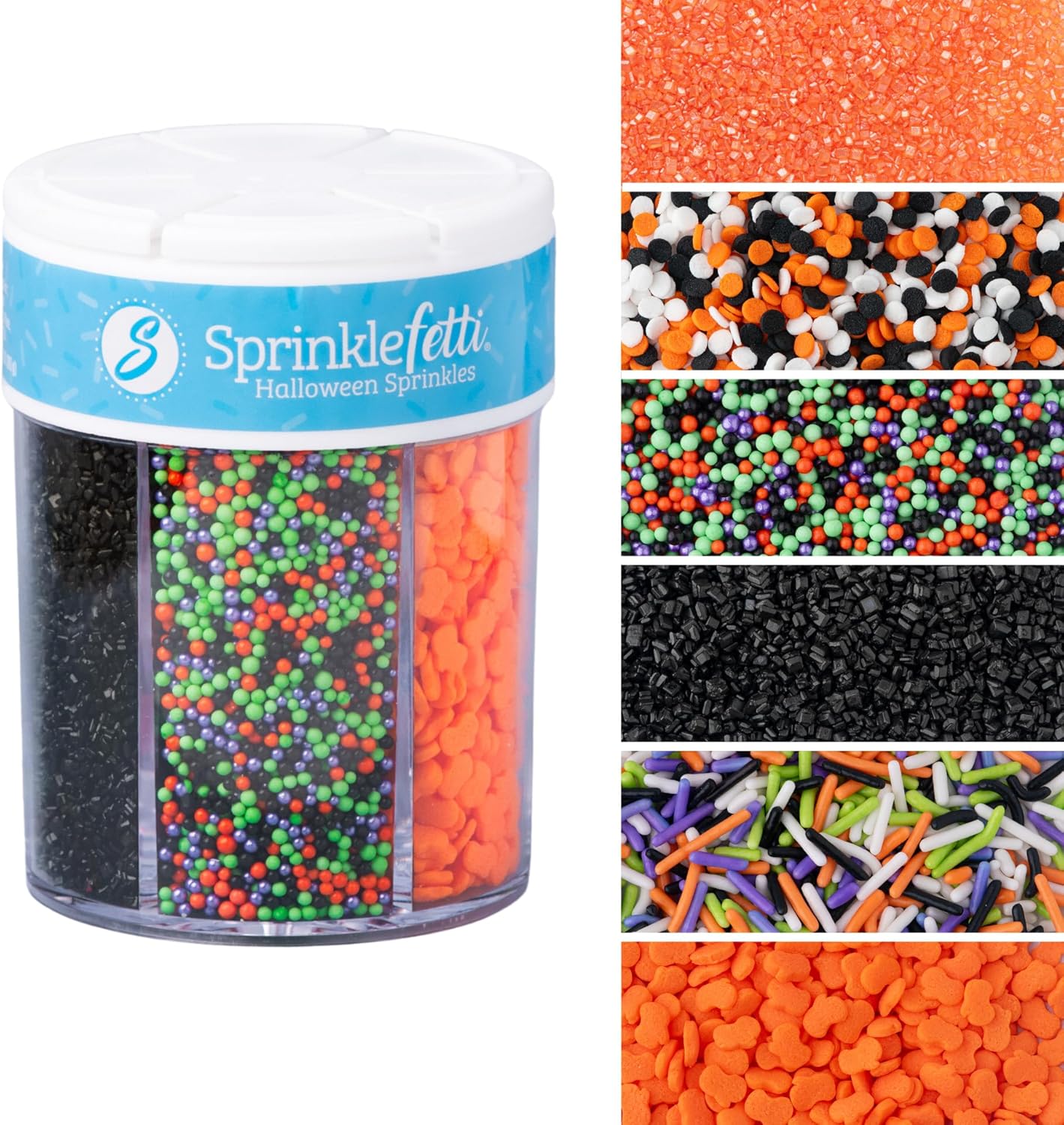 Sweets Indeed Halloween 6-Cell Sprinkle Jar – 6 Variety Sprinkle Compartments | Edible Cake Decorations for Cupcakes, Cookies, Cakes & Desserts | 6.45 oz