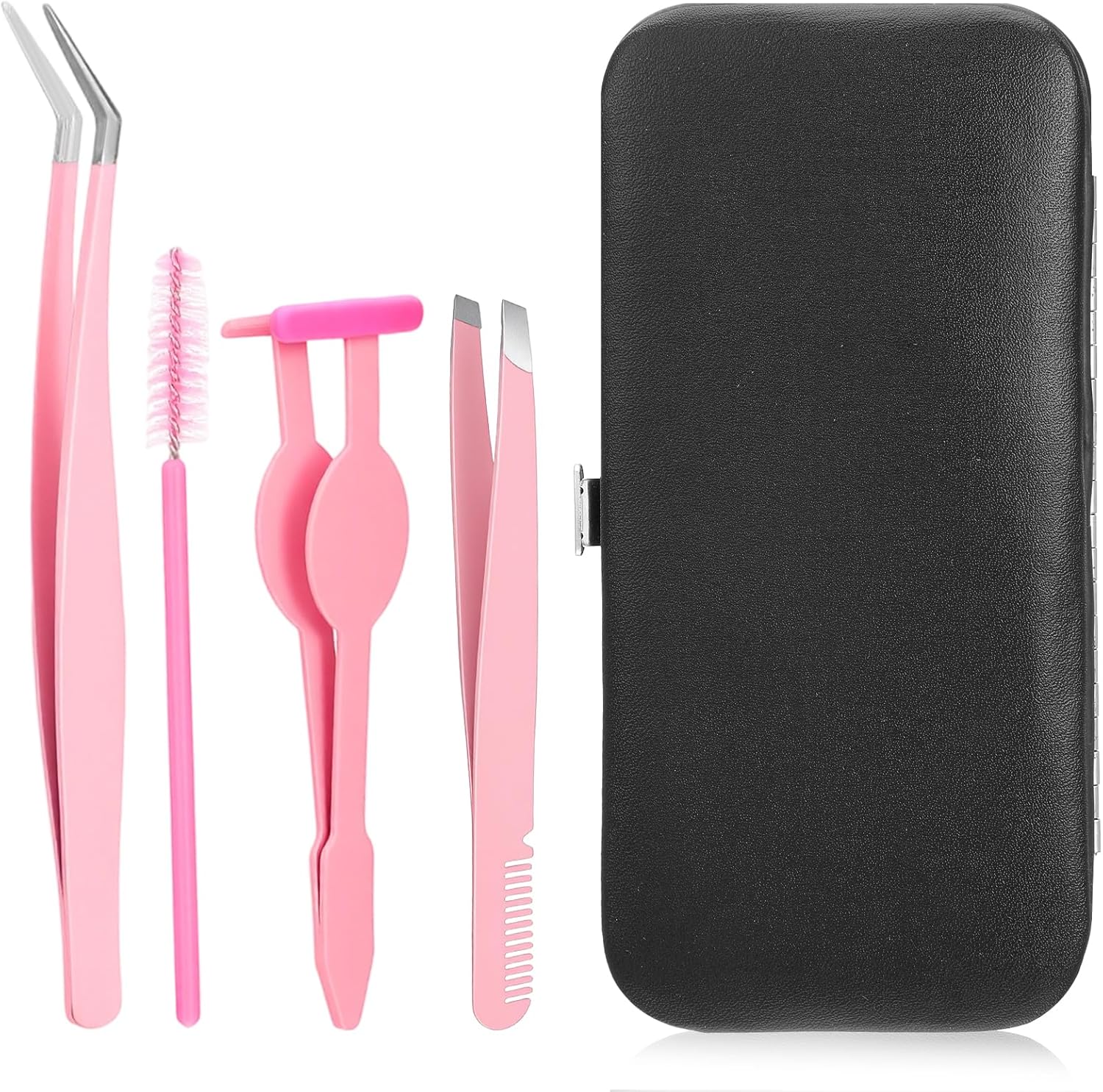 Eyelash Applicator Tool, 4Pcs Stainless Steel Eyebrow Tweezers with Silicone Tips, DIY Lash Extension Tools with Brush, Lash Applicator Tool Kit for Cluster and Individual Lashes