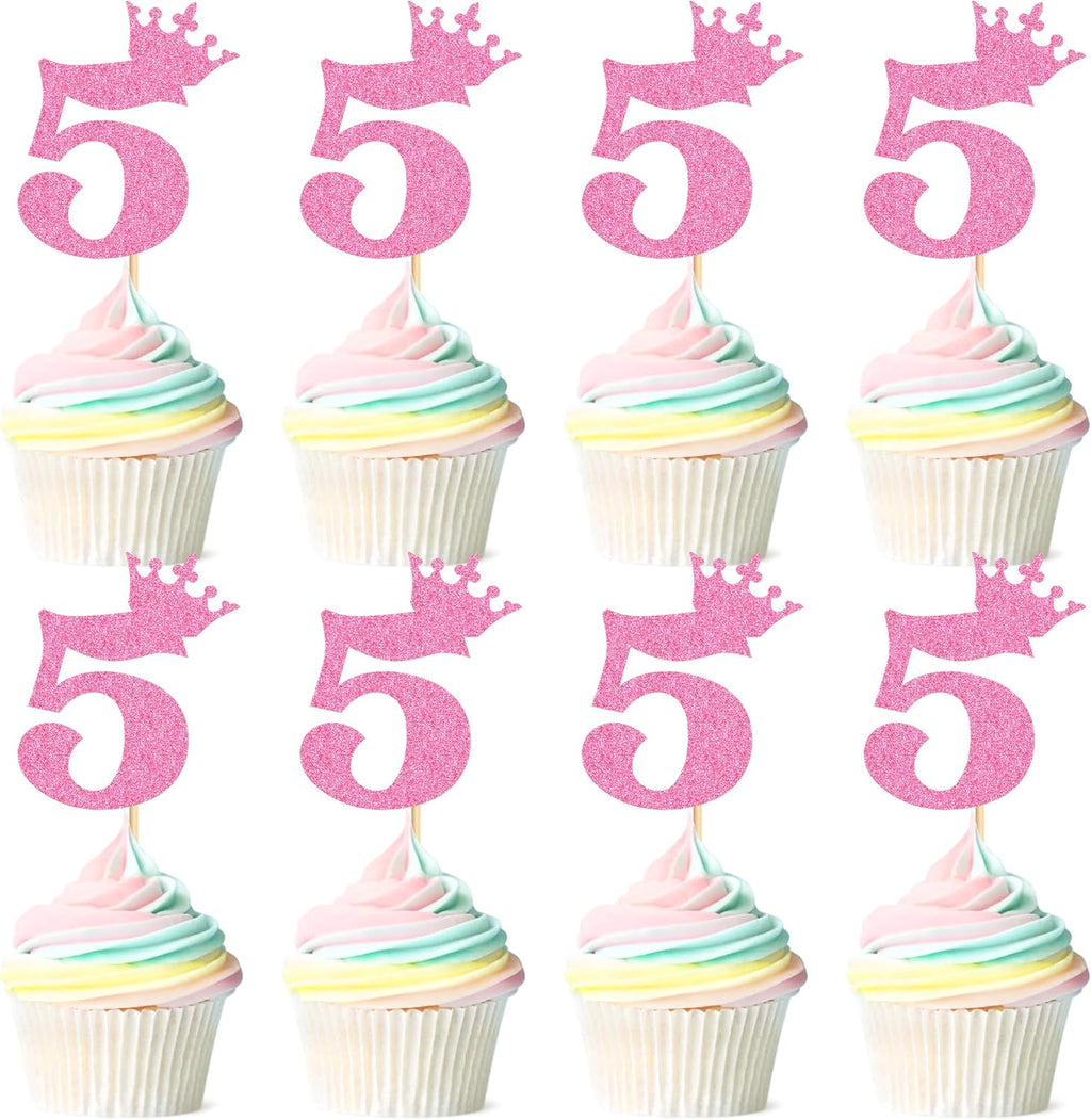Ercadio 24 Pack Number 5 Cupcake Toppers Glitter Number 5 Cupcake Picks Happy 5th Theme Cupcake Topper Cheers to 5 Anniversary Birthday Decorations for Baby Shower Party Cake Supplies