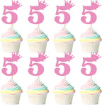 Ercadio 24 Pack Number 5 Cupcake Toppers Glitter Number 5 Cupcake Picks Happy 5th Theme Cupcake Topper Cheers to 5 Anniversary Birthday Decorations for Baby Shower Party Cake Supplies