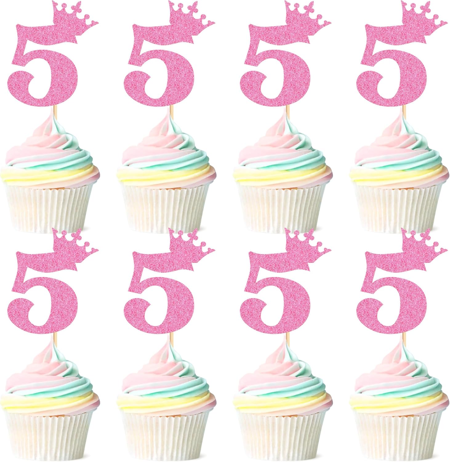 Ercadio 24 Pack Number 5 Cupcake Toppers Glitter Number 5 Cupcake Picks Happy 5th Theme Cupcake Topper Cheers to 5 Anniversary Birthday Decorations for Baby Shower Party Cake Supplies