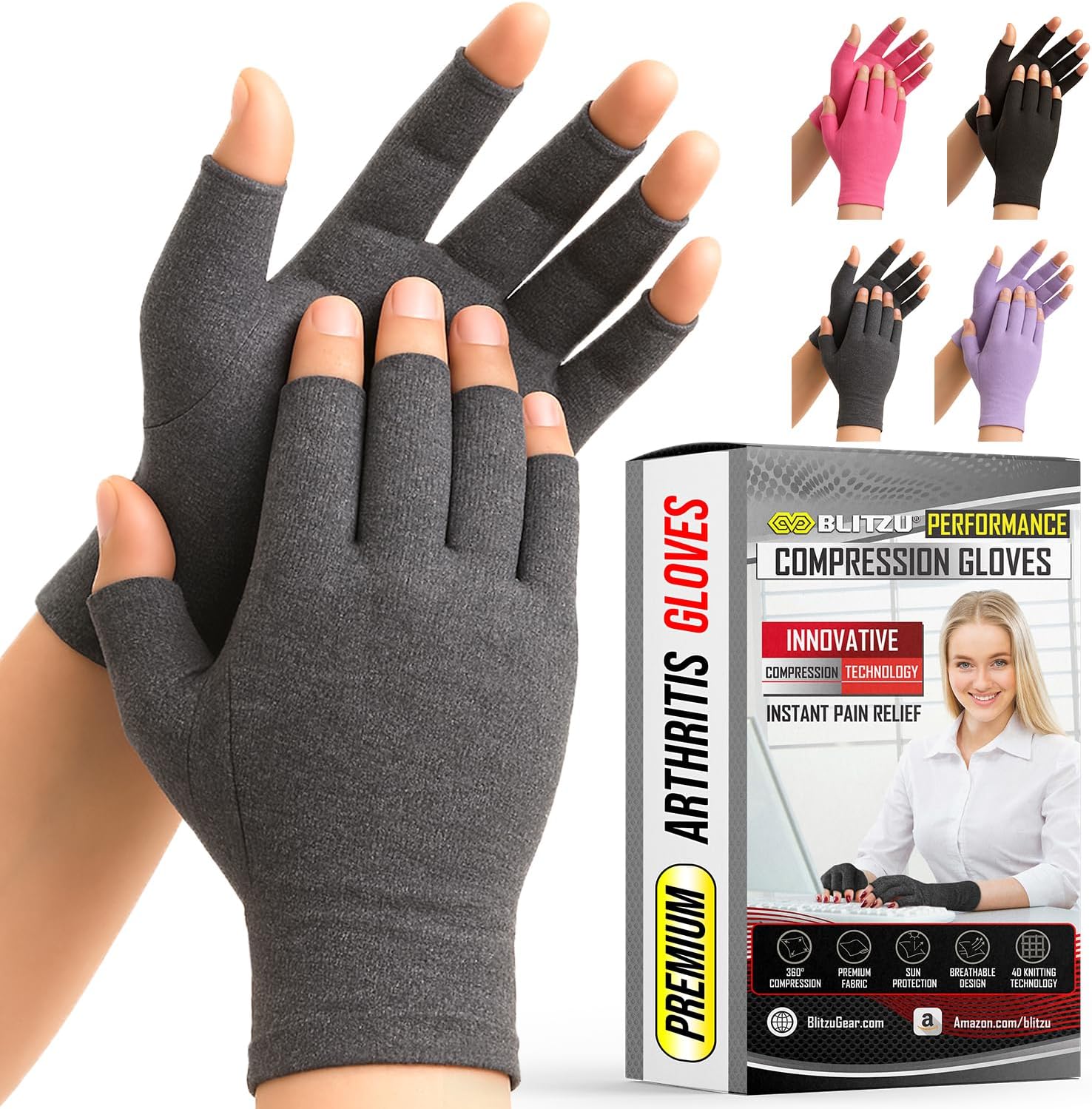 Compression Arthritis Gloves for Women and Men, Fingerless Rheumatoid Arthritis Carpal Tunnel Pain Relief Gloves, Hand Support Wrist Brace for Tendonitis Swelling Crocheting Typing Neuropathy Grey L