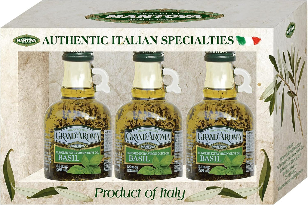 Grand'aroma Basil Extra Virgin Olive Oil, 8.5 Oz Bottles (Pack Of 3)