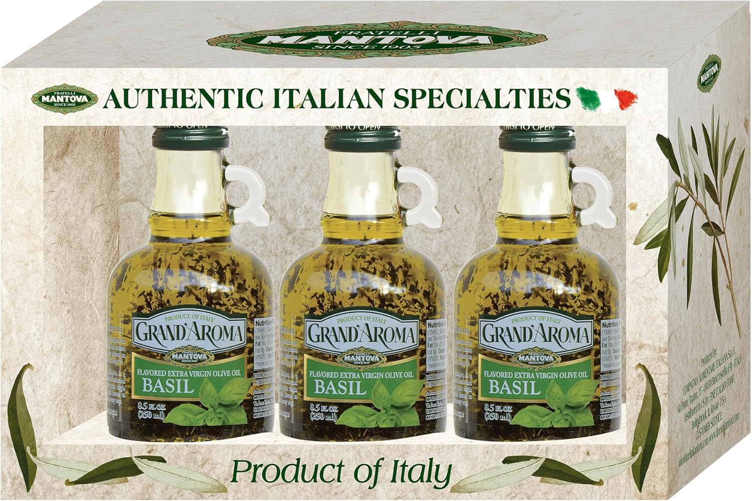 Grand'aroma Basil Extra Virgin Olive Oil, 8.5 Oz Bottles (Pack Of 3)
