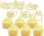 Gyufise 24Pcs Bride to Be Cupcake Toppers Gold Glitter I Do Love Heart Ring Miss To Mrs Cupcake Picks Bridal Shower Cake Decorations for Wedding Engagement Bachelorette Party Supplies