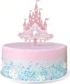 1 Pack Acrylic Glitter Princess Castle Cake Topper Pink Happy Birthday Cake Decoration for Girls' Princess Birthday Parties & Baby Showers