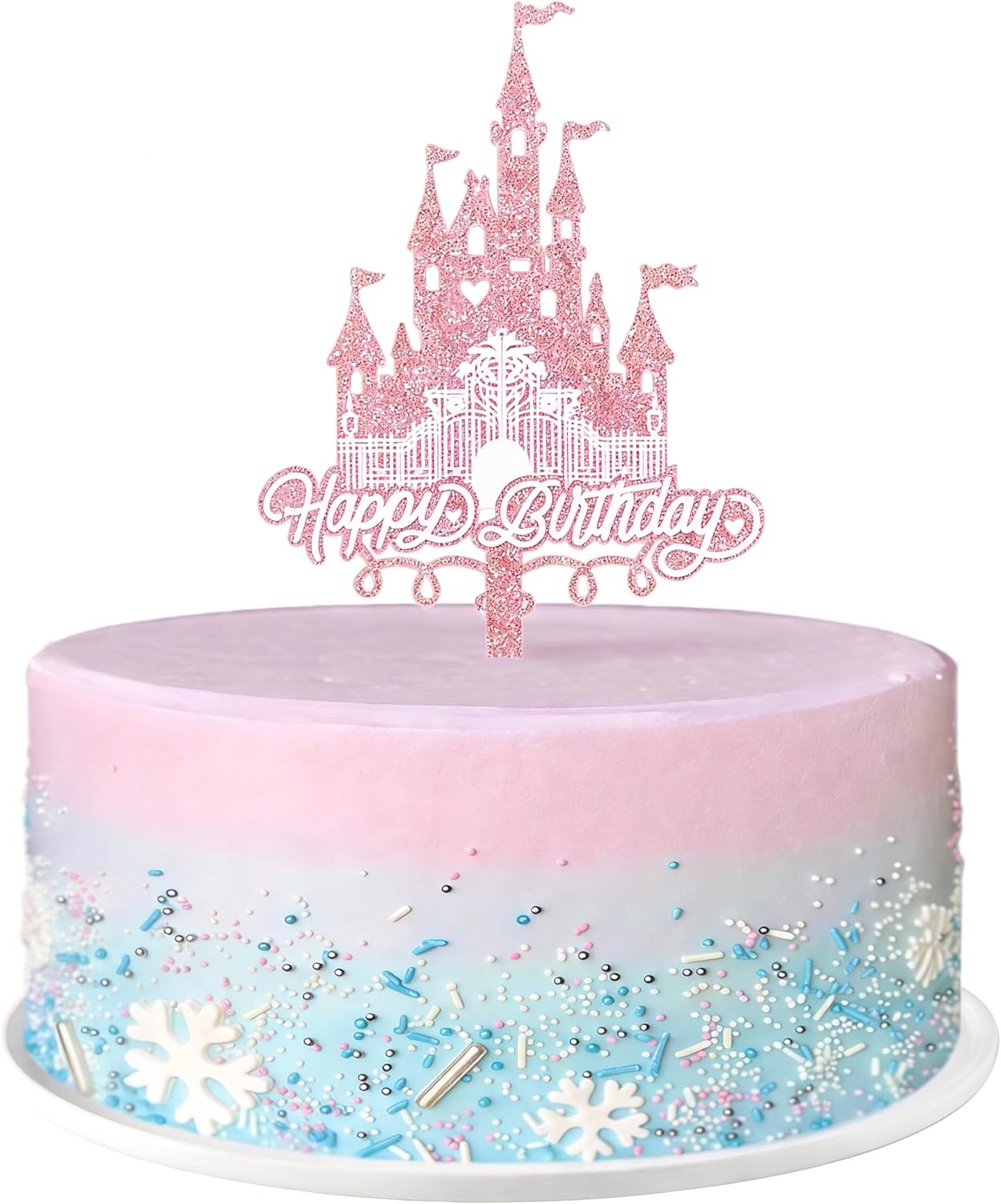 1 Pack Acrylic Glitter Princess Castle Cake Topper Pink Happy Birthday Cake Decoration for Girls' Princess Birthday Parties & Baby Showers