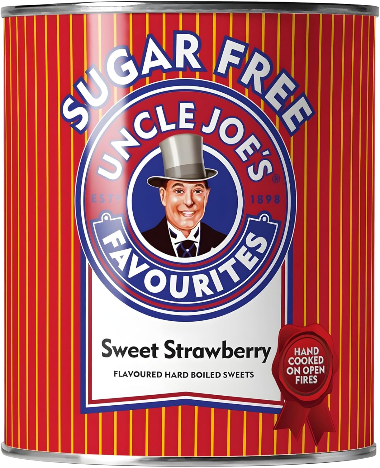 Uncle Joe’s Sugar Free Sweet Strawberry Hard Candy 120g Tin (4.23 Oz) | Old Fashioned British Boiled Sweets | Zero Sugar Strawberry Candy Gift Tin, Diabetic Friendly, Vegetarian, Imported from UK