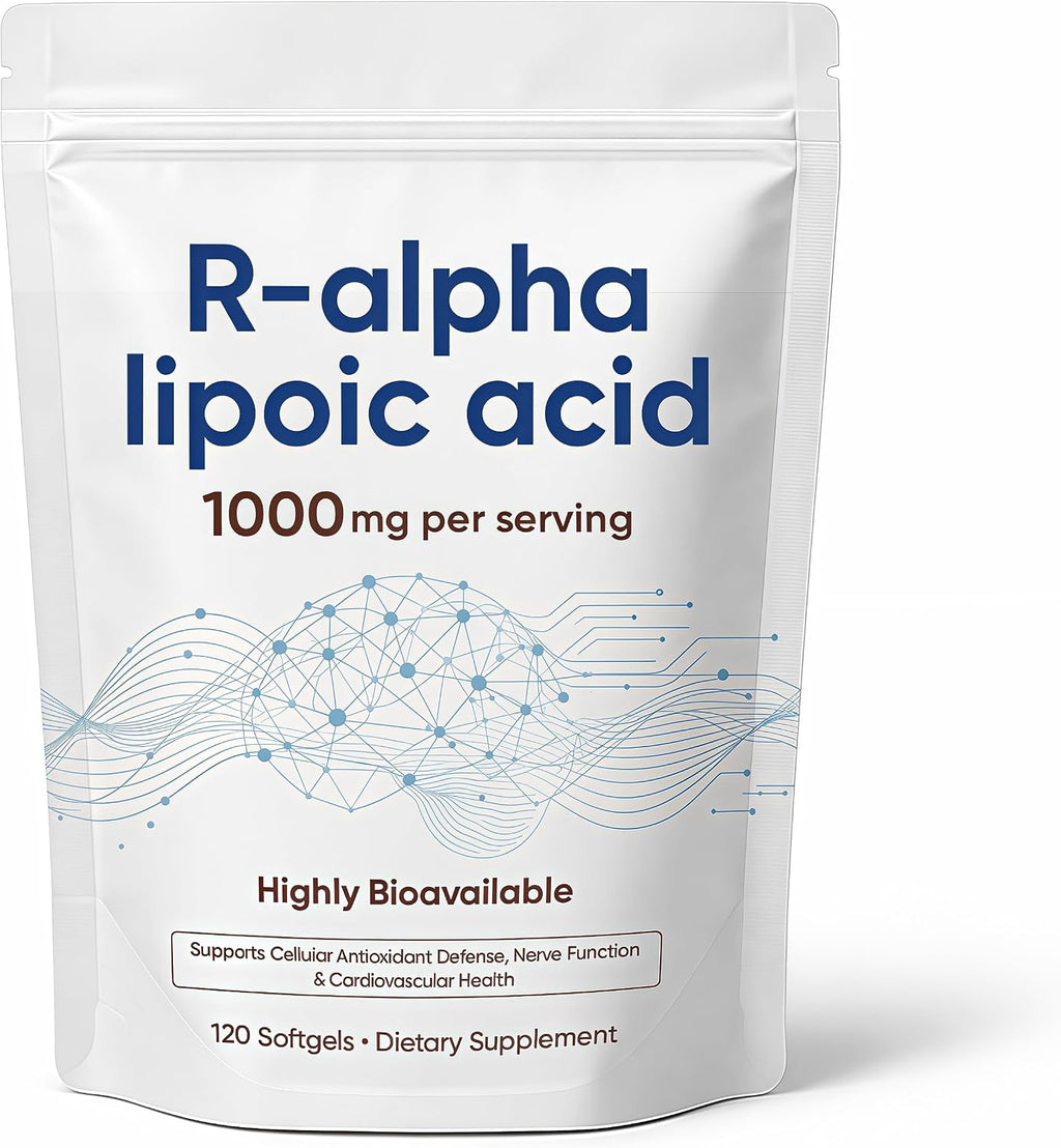 R-Alpha Lipoic Acid 1000mg with Coconut Oil, 120 Softgels | Superior Bioavailability Active Form, High Potency ALA Supplement for Nerve, Liver & Antioxidant Support, Gluten-Free (1pcs)