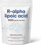 R-Alpha Lipoic Acid 1000mg with Coconut Oil, 120 Softgels | Superior Bioavailability Active Form, High Potency ALA Supplement for Nerve, Liver & Antioxidant Support, Gluten-Free (1pcs)