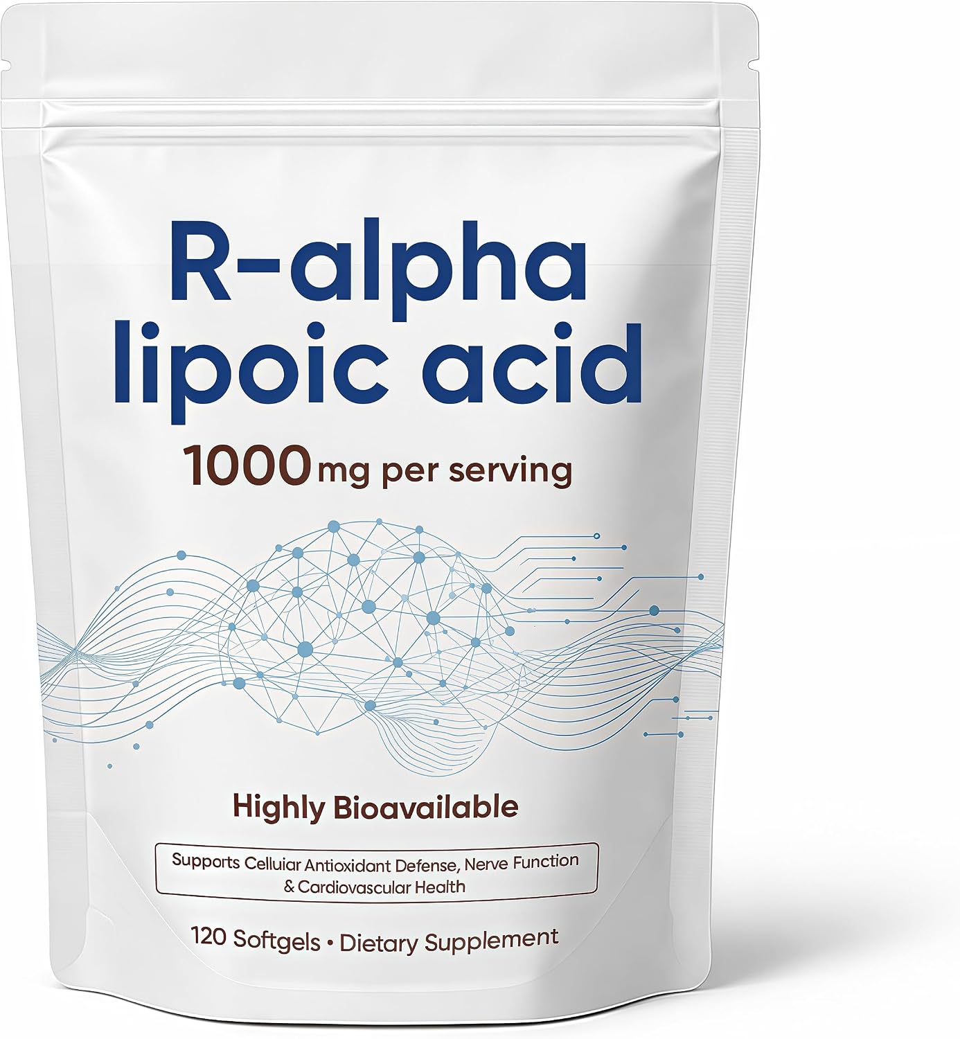 R-Alpha Lipoic Acid 1000mg with Coconut Oil, 120 Softgels | Superior Bioavailability Active Form, High Potency ALA Supplement for Nerve, Liver & Antioxidant Support, Gluten-Free (1pcs)