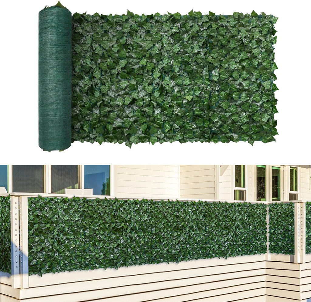 TANG 58"x136"-1piece Faux Ivy Privacy Fence Screen Roll, Artificial Leaf Fence Cover for Balcony Outdoor Decor, Fake Greenery Wall for Patio, UV Resistant, Light Green