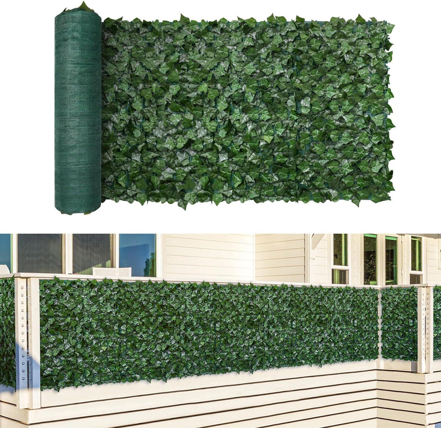 TANG 58"x136"-1piece Faux Ivy Privacy Fence Screen Roll, Artificial Leaf Fence Cover for Balcony Outdoor Decor, Fake Greenery Wall for Patio, UV Resistant, Light Green