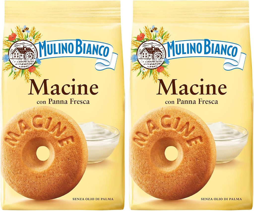 Mulino Bianco Macine 12.35oz (350g) – Authentic Italian Breakfast Biscuits with Fresh Cream – Perfect for Coffee, Tea, or Milk – Made with Natural Ingredients and No Palm Oil (Pack of 2)