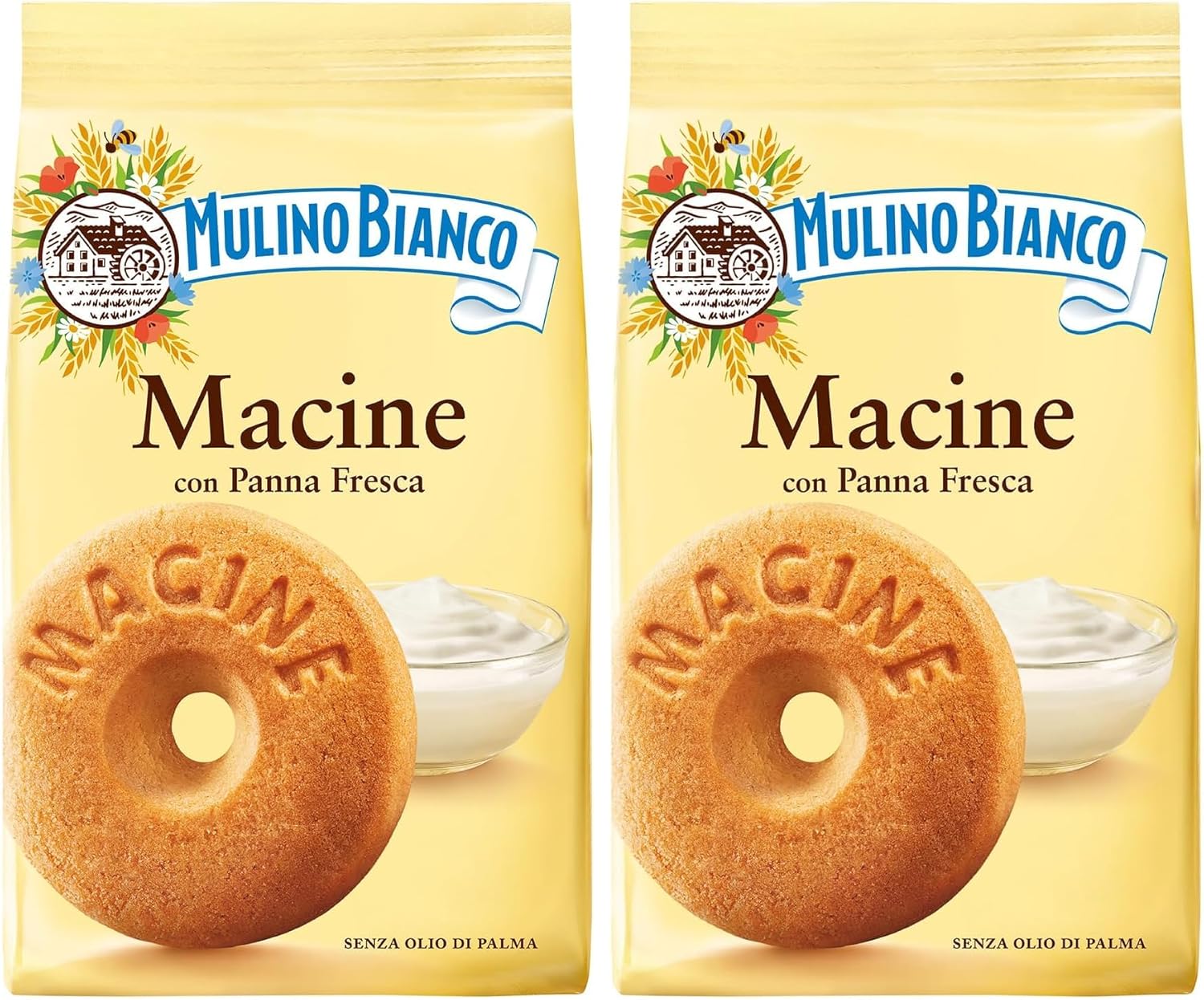 Mulino Bianco Macine 12.35oz (350g) – Authentic Italian Breakfast Biscuits with Fresh Cream – Perfect for Coffee, Tea, or Milk – Made with Natural Ingredients and No Palm Oil (Pack of 2)