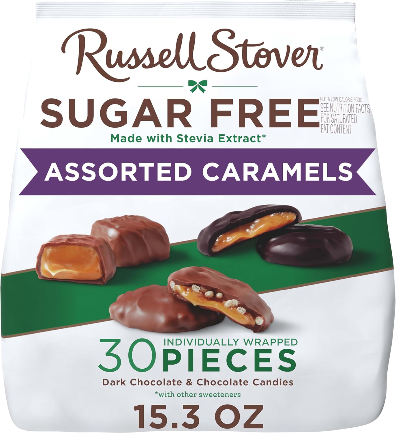 RUSSELL STOVER Sugar Free Assorted Caramels in Chocolate Candy, 15.3 oz. bag