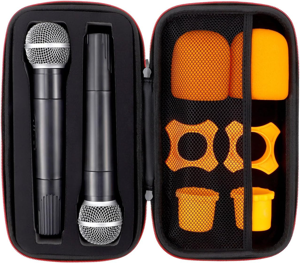 Gatuida Wireless Microphone Case Compatible with Two Microphone System, Handheld Dual Mic Travel Bag for Singing or Karaoke, EVA Mic Storage Bag for Gigging and Travel (Case Only)