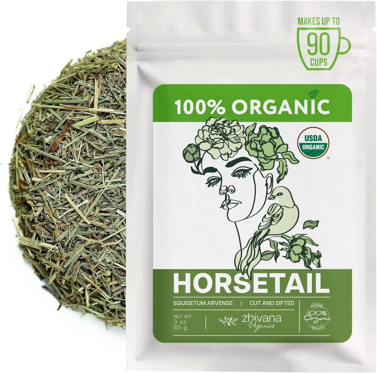 Horsetail Tea Organic (3 oz.) - Organic Horsetail Herb (Equisetum arvense) - Horse Tail Grass - Natural Silica-RichTea for Hair Growth, Nails & Bone Strength - Cola de Caballo Hierba