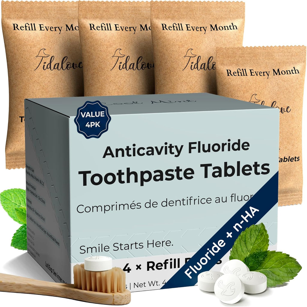 Fluoride Toothpaste Tablets with nHAp, Zero-Waste Paper Refill, Cool Mint, 248 Tablets (4-Month Supply)