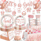 Xynic 213Pcs Its a girl Baby Shower Decorations Tableware Set Severs 25, Floral Girl Baby Shower Decorations Include Banner, Balloons, Tablecloth, Plates, Cups, Table Decorations