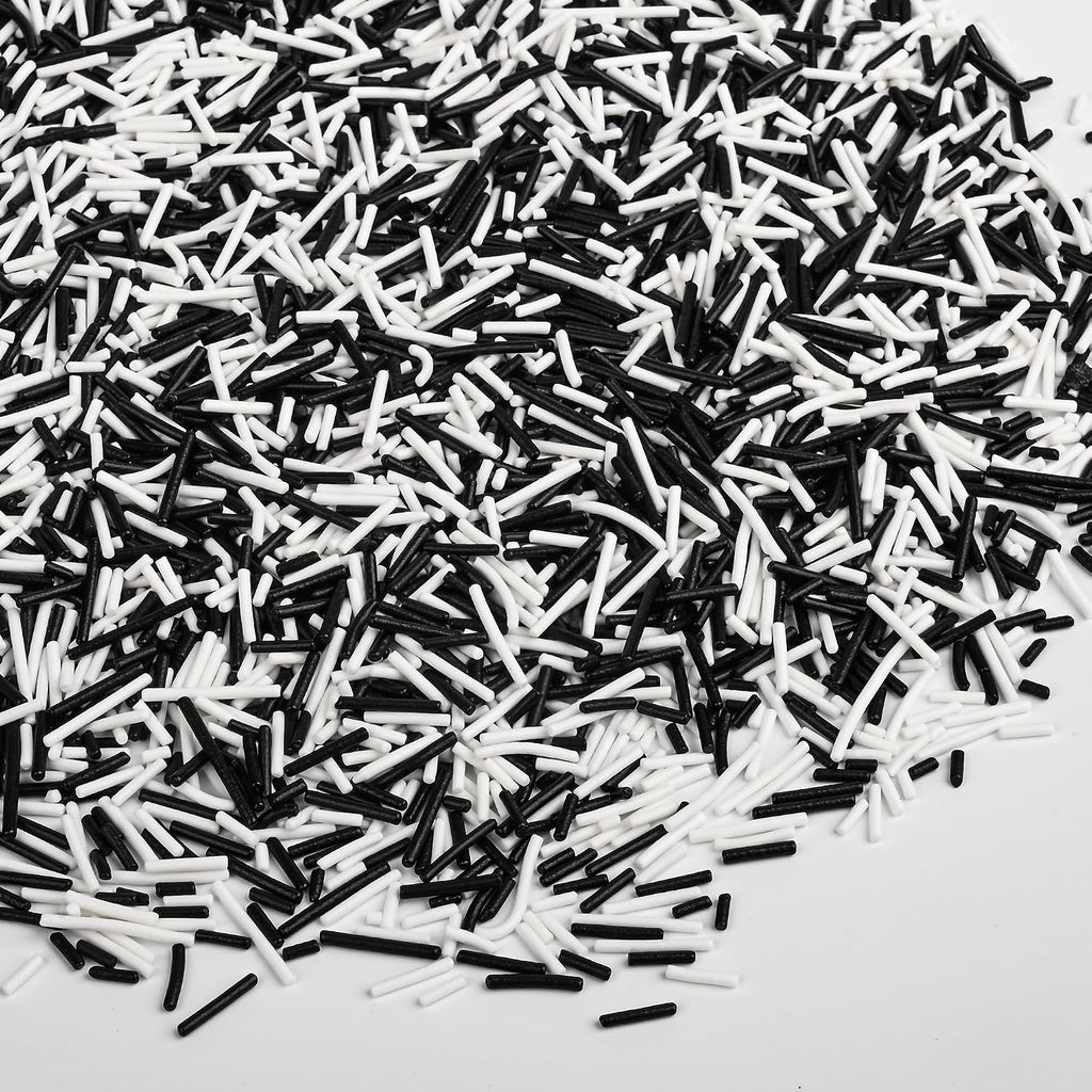 Jimmies Sprinkles for Cake Decorating, White & Black Sprinkles Perfect for Cupcake Toppers Wedding Party Valentines Halloween Christmas Supplies 3.52 Ounce