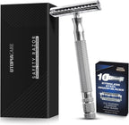 Utopia Care Double Edge Safety Razor for Men & Women with 10 Premium Stainless Steel Blade Refills, Reusable Single Blade Razor, Silver