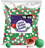 Bulk Christmas Snow Balls Milk Chocolate -1 Pound Holiday Red, Green & White Crisp Sugar Shell Candy - Festive Christmas Candies for Gingerbread Decorations, Bowls, Parties & Gift Bags (Milk Chocolate)