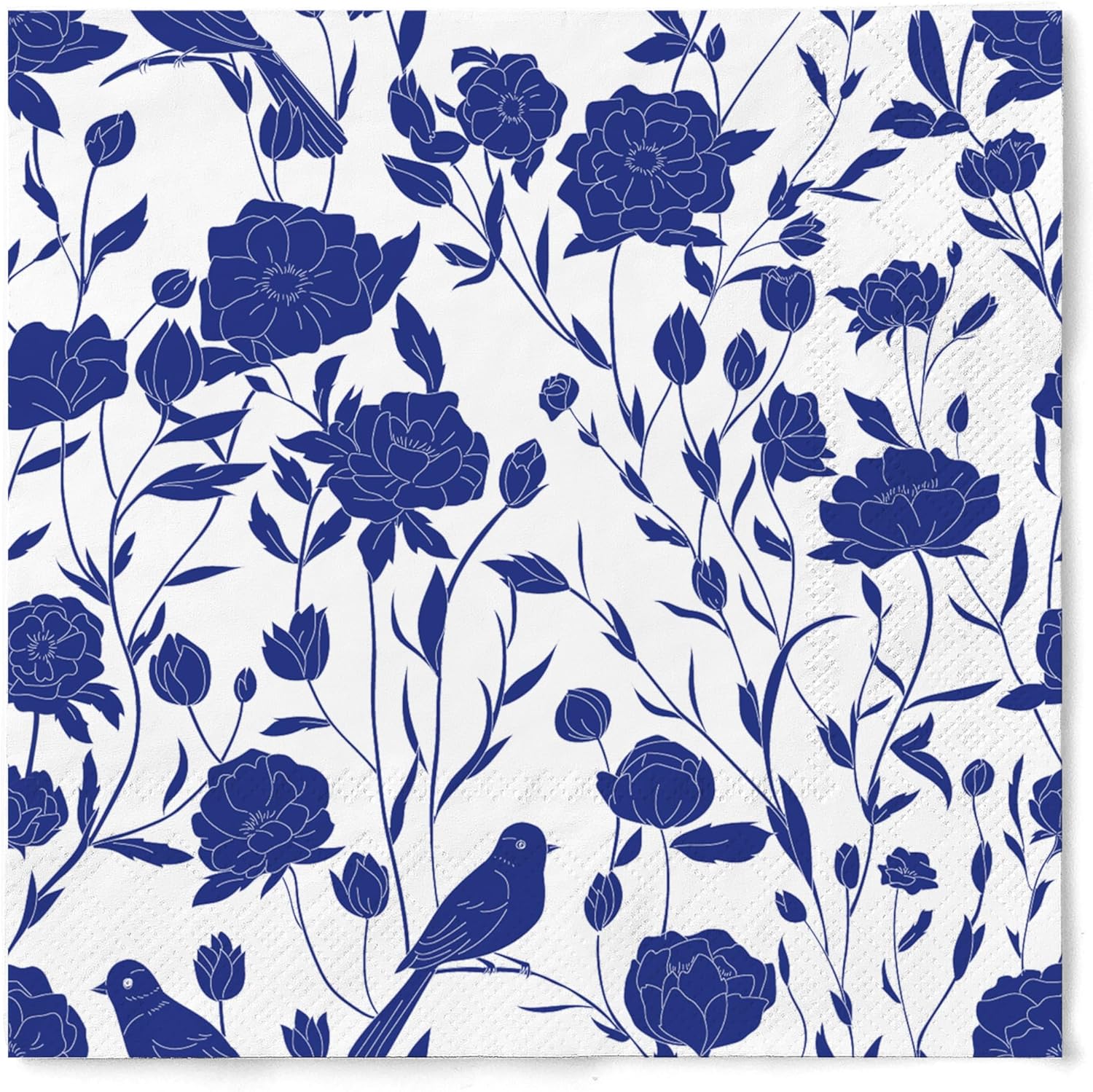 Premium Designer Paper Napkins, 3-Ply 6.5 x 6.5-inches Fold Disposable Decorative Lunch Dinner Napkins (20, Blue & White Harmony, 6.5"x6.5", Luncheon Size)