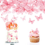 40 Pcs Pink Butterfly Cake Decorations Edible Butterfly Cupcake Toppers Pink Wafer Paper Butterflies Cake Toppers for Wedding Birthday Party Cupcakes Decorating Supplies