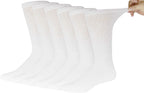 6 Pairs of Cotton Diabetic Non-Binding Neuropathy Crew Socks (White, Fits Mens shoe size 9-12/Womens shoe size 10-13)
