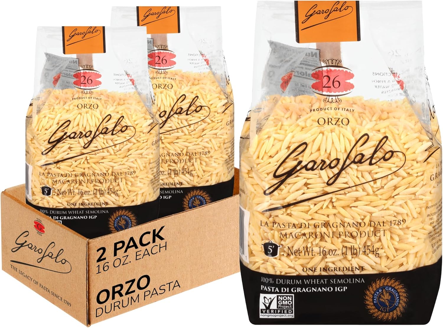 Garofalo - Premium Durum Wheat Semolina Orzo Pasta Italian Made, Bronze-Drawn, Al-Dente, One-Ingredient Pasta (2 pack)